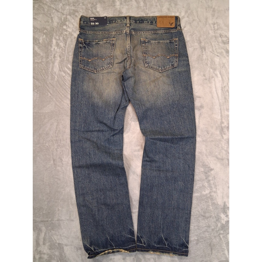 NWT American Eagle Slim Fit Mens 33x30 Faded Sandy Wash Medium Wash Denim Jeans